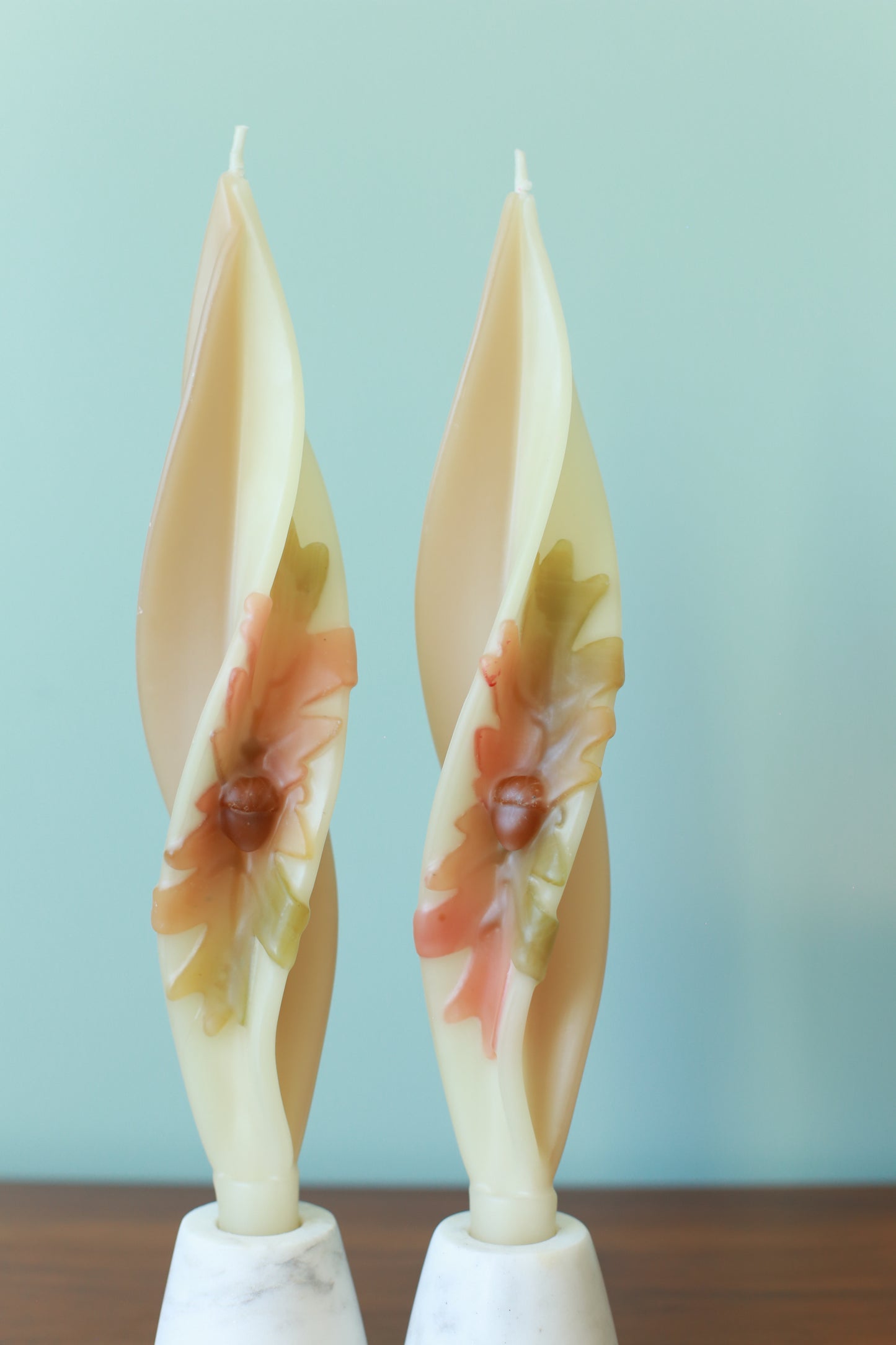 Ivory & Amber Oak Acorn Silhouette Beeswax Candles