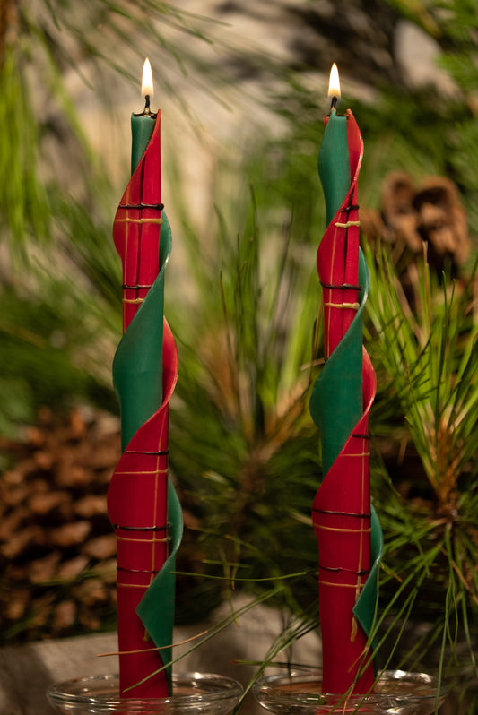 Tartan Plaid Double Spiral Beeswax Candles