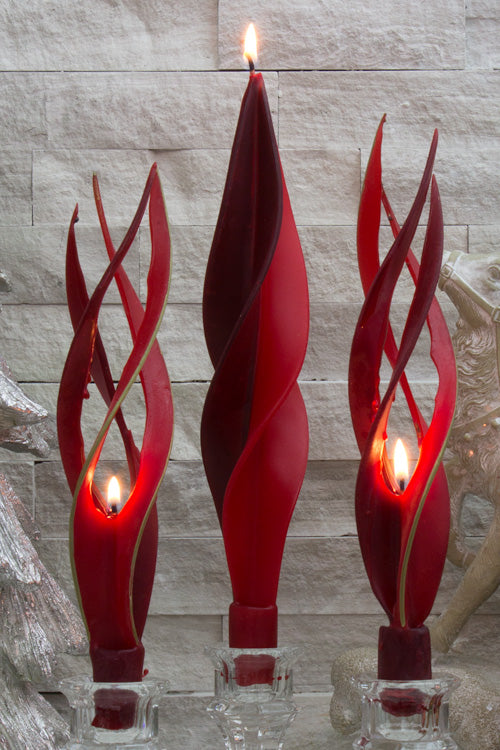 Red and Burgundy with Gold Edge Silhouette Beeswax Candles