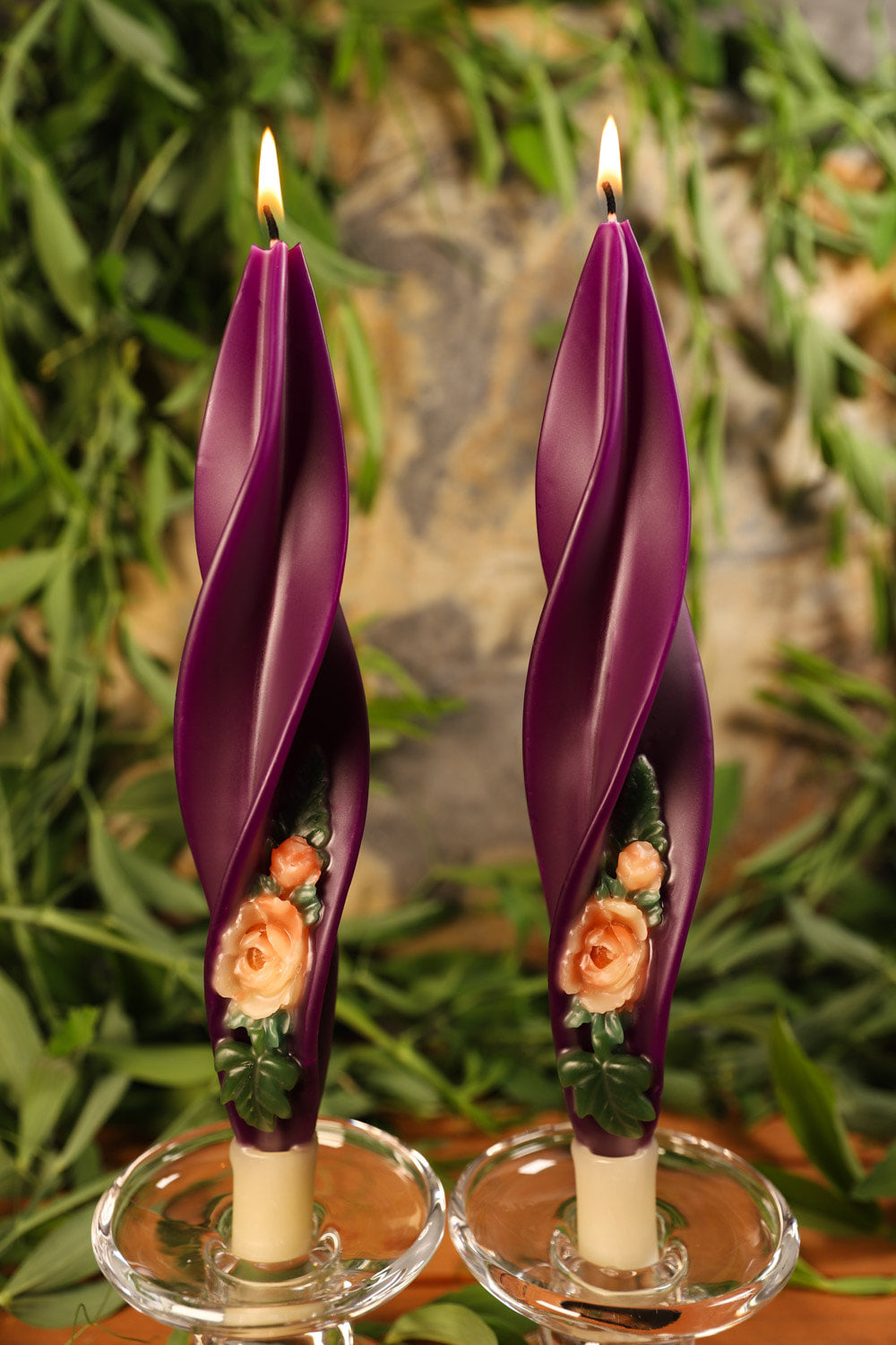 Pink Peony on Purple Silhouette Beeswax Candles