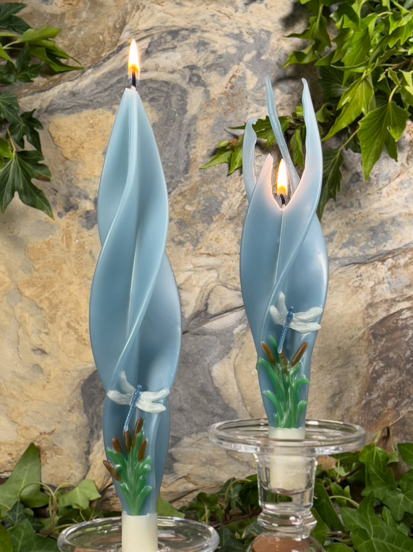 Dragon Fly on Light Blue Silhouette Beeswax Candles