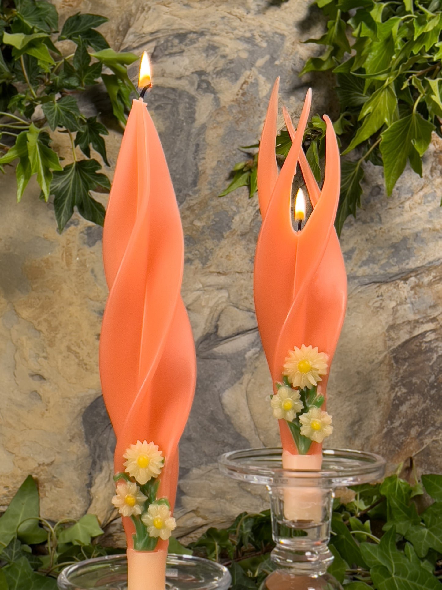 Daisies on Pink Silhouette Beeswax Candles