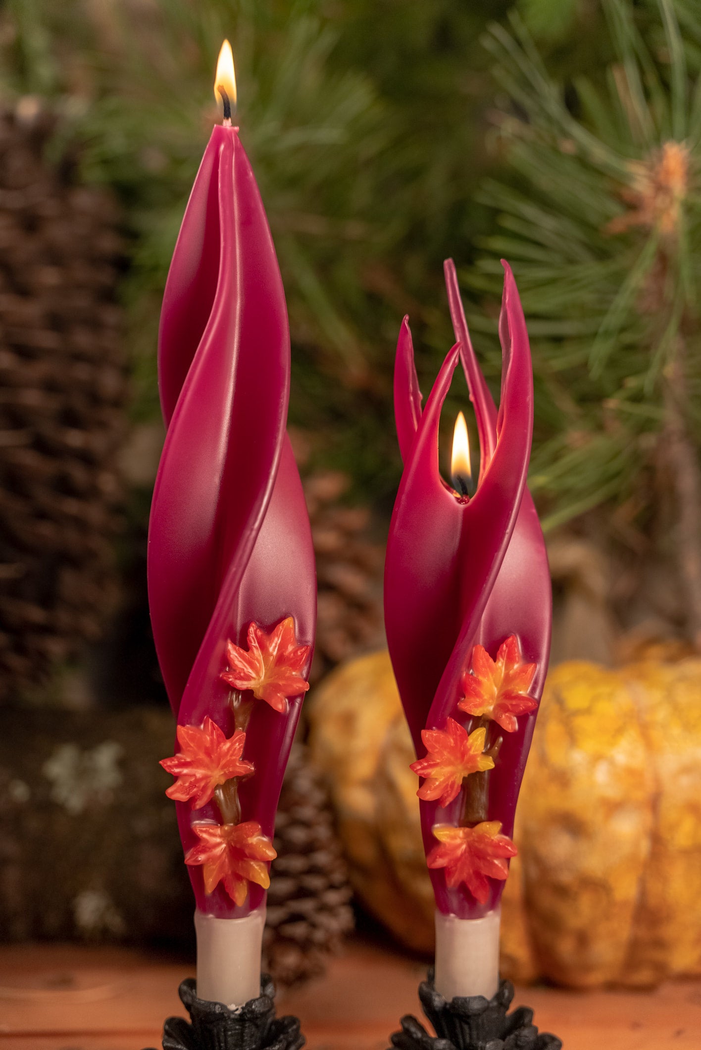 Burgundy Maple Silhouette Beeswax Candles