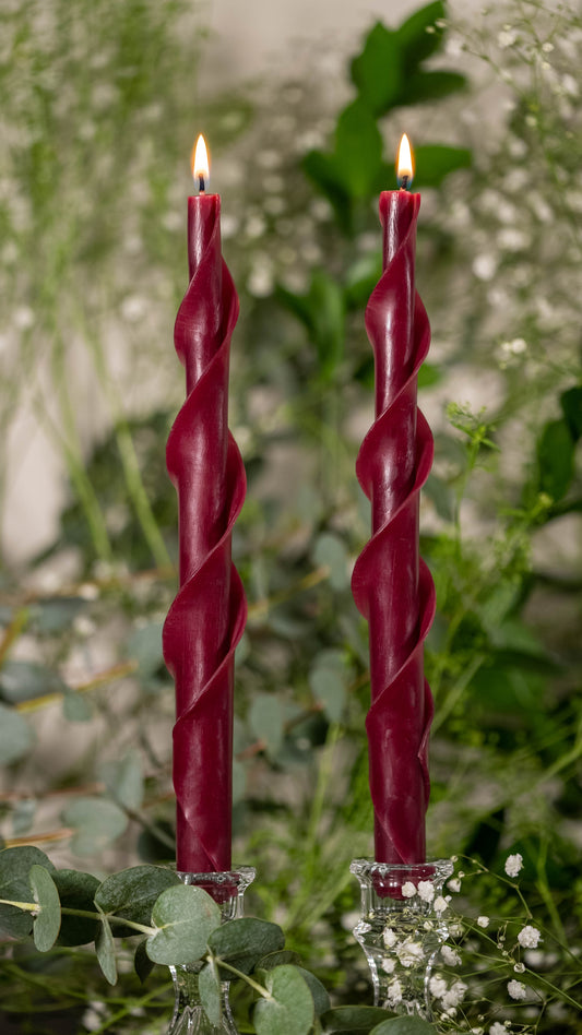 Double Spiral Beeswax Candles - Burgundy