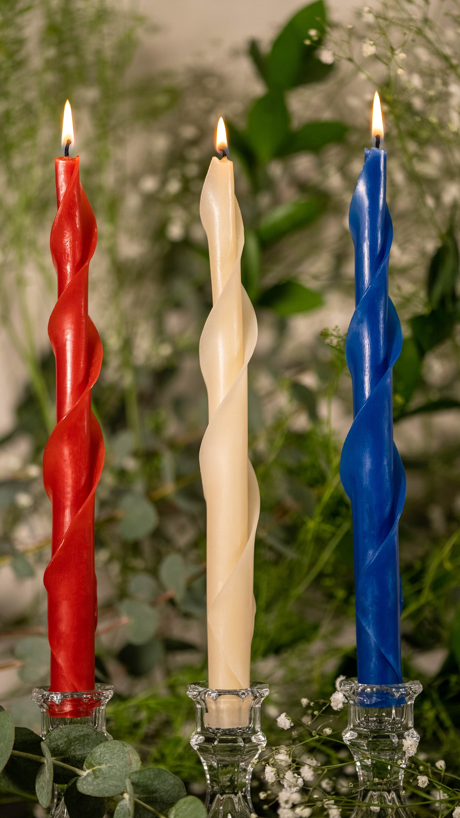 Double Spiral Beeswax Candles - Red, White & Blue 3-Pack