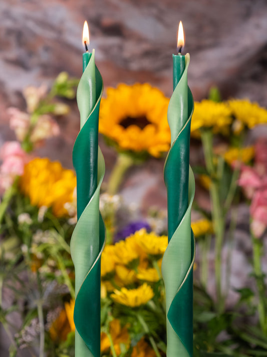 St. Patrick's Day Double Spiral Beeswax Candles