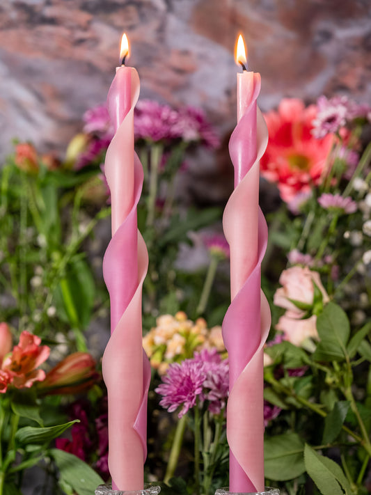 Pink & Lavender Double Spiral Beeswax Candles