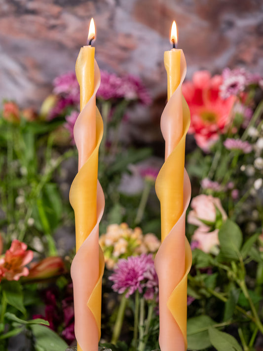 Pink & Yellow Double Spiral Beeswax Candles