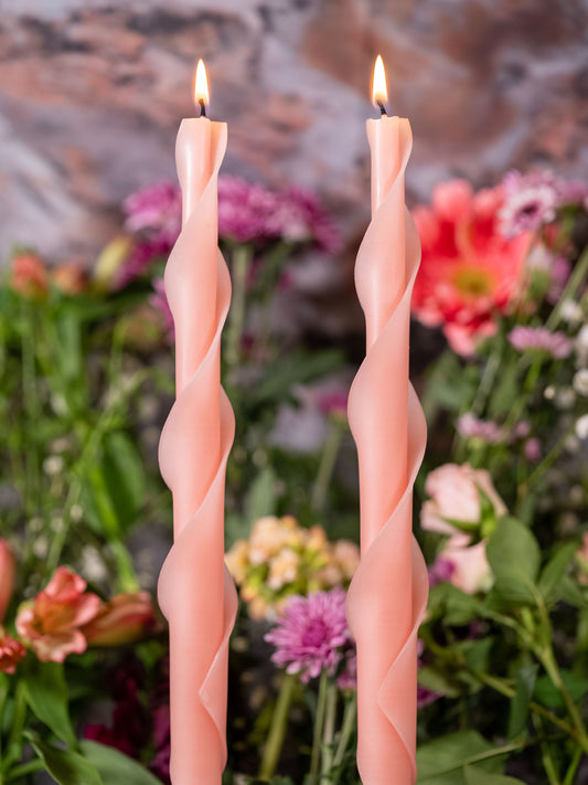 Pink Double Spiral Beeswax Candles