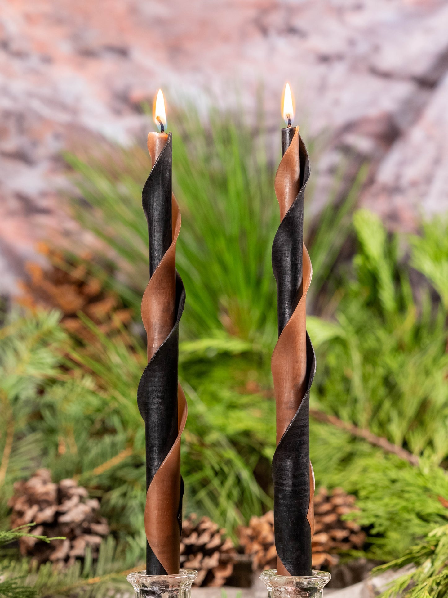 Brown & Black Double Spiral Beeswax Candles