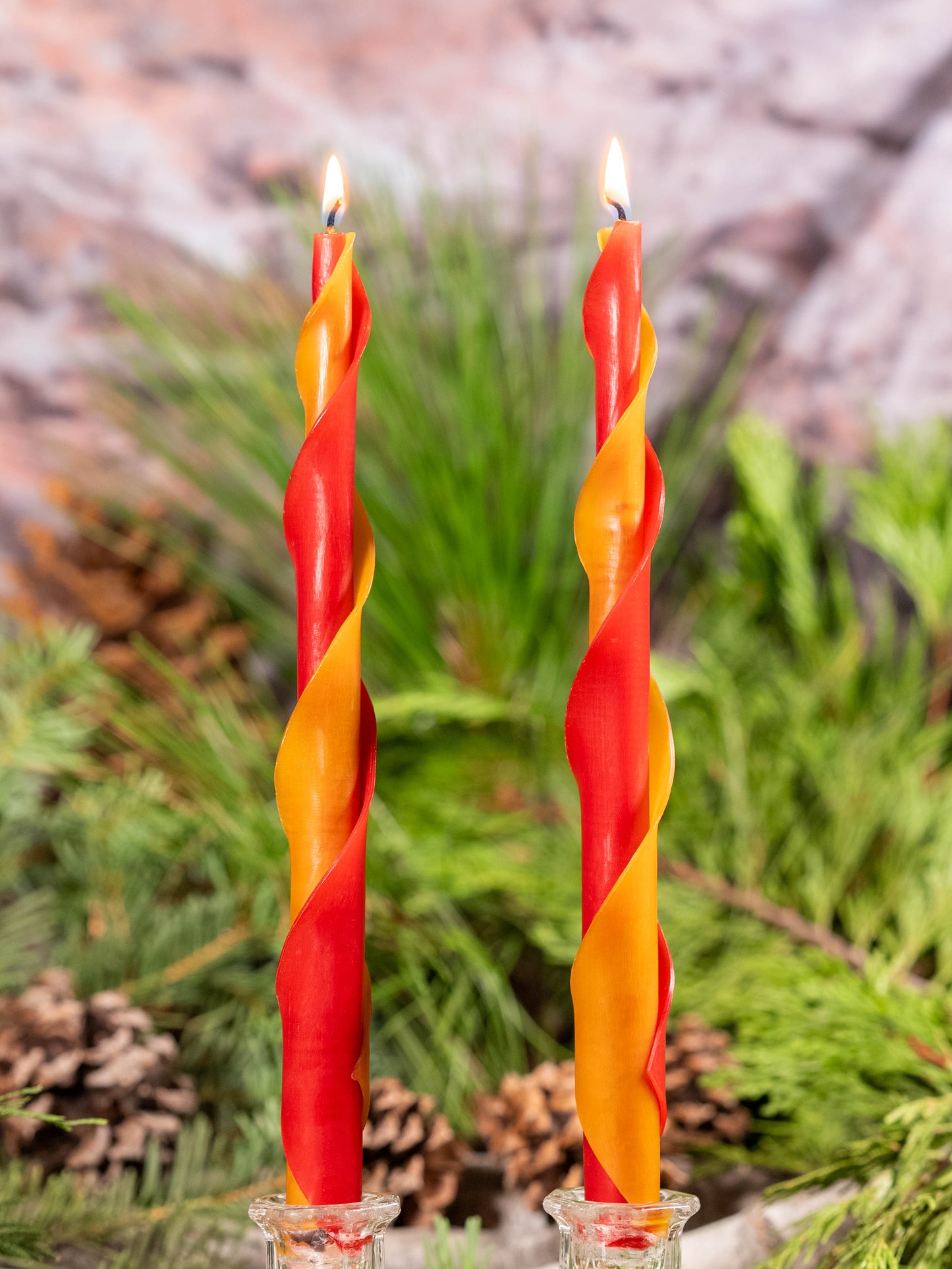 Red & Orange Double Spiral Beeswax Candles