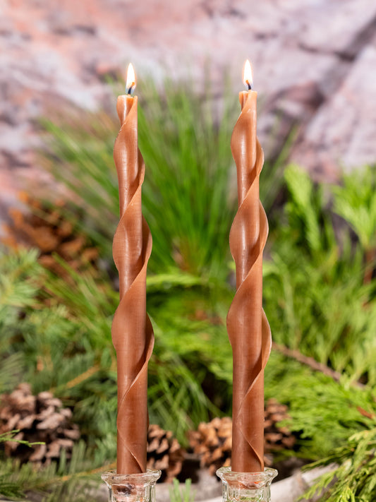 Brown Double Spiral Beeswax Candles