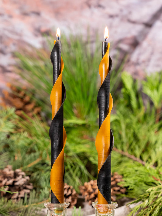 Black & Orange Double Spiral Beeswax Candles