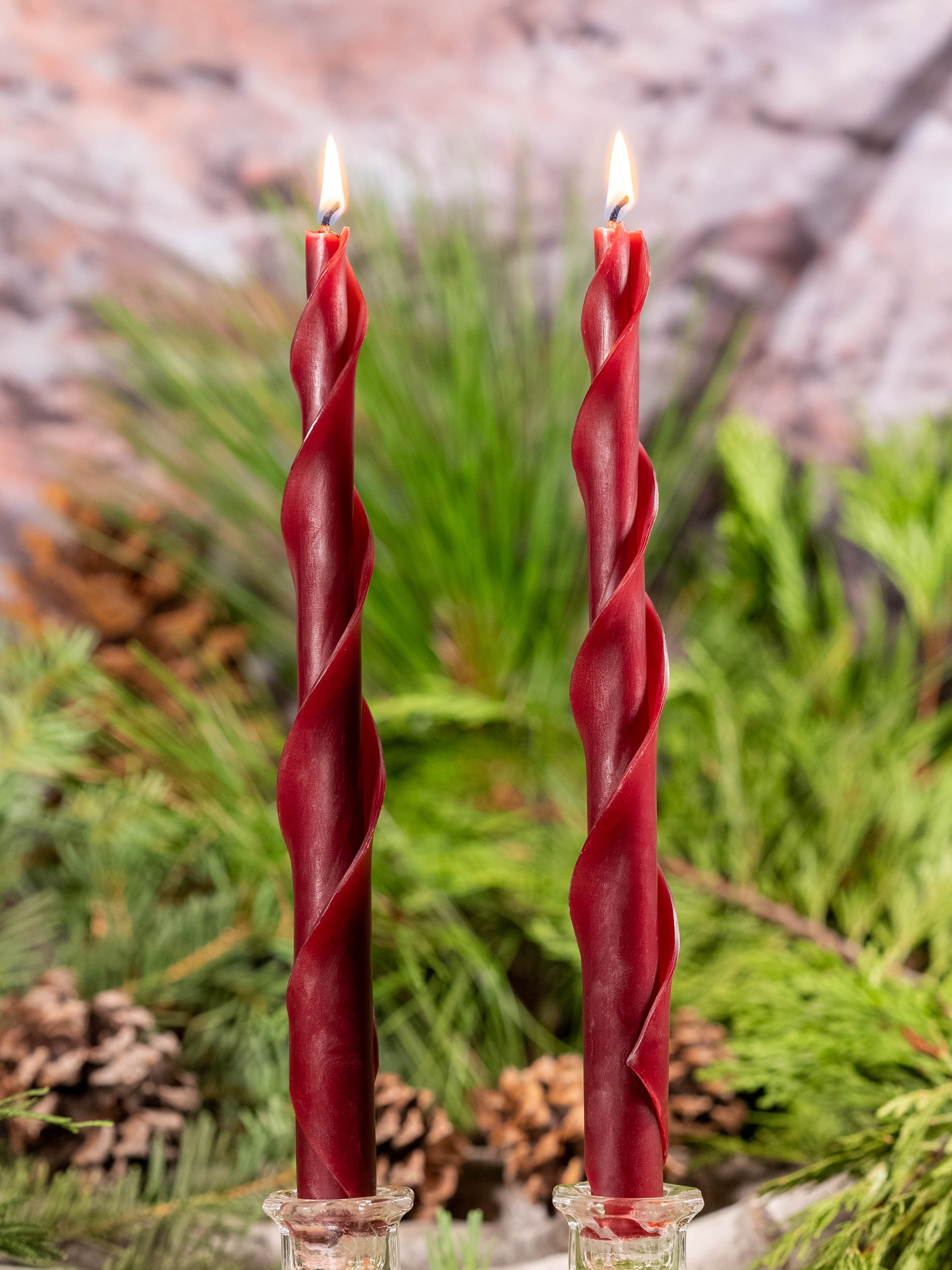 Burgundy Double Spiral Beeswax Candles