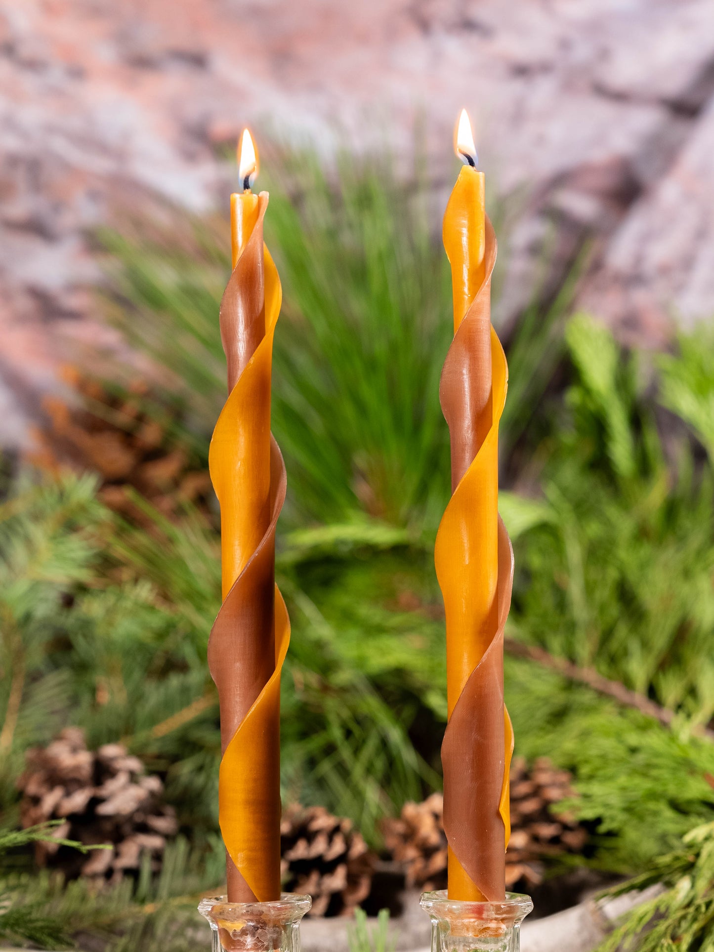 Brown & Orange Double Spiral Beeswax Candles