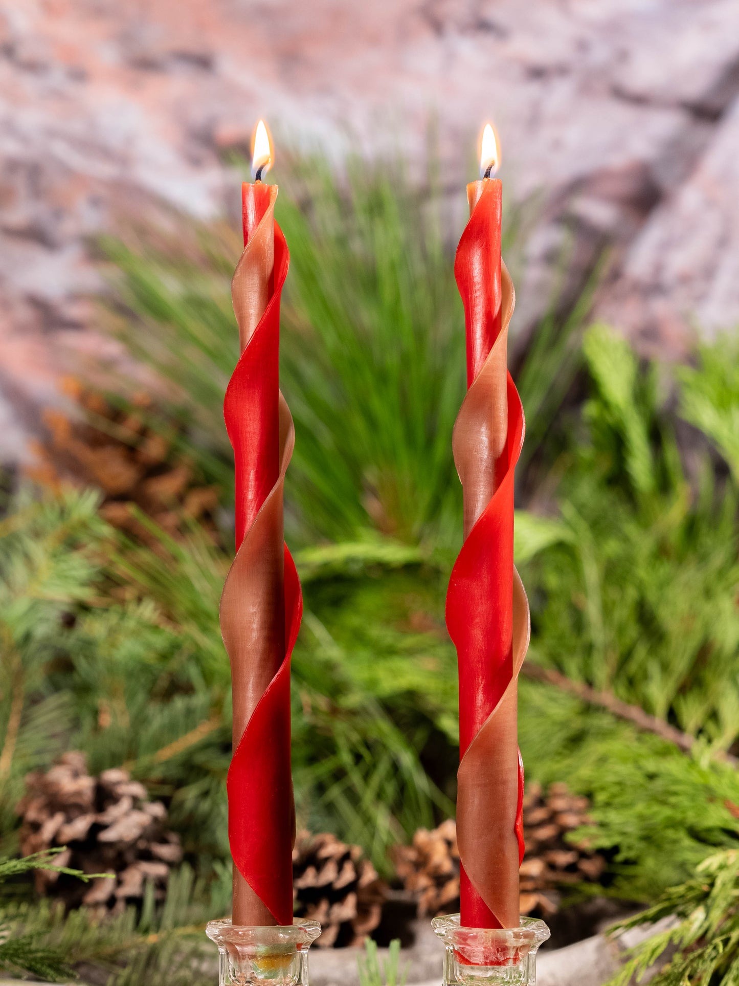 Brown & Red Double Spiral Beeswax Candles