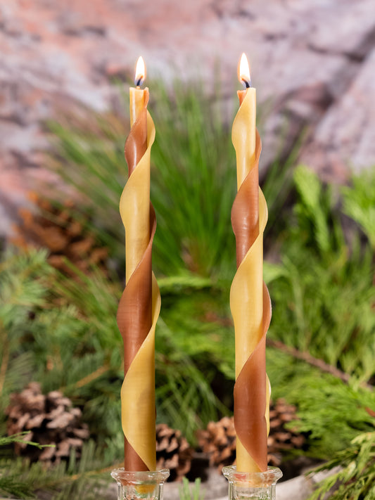 Brown & Yellow Double Spiral Beeswax Candles