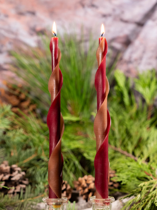 Brown & Burgundy Double Spiral Beeswax Candles