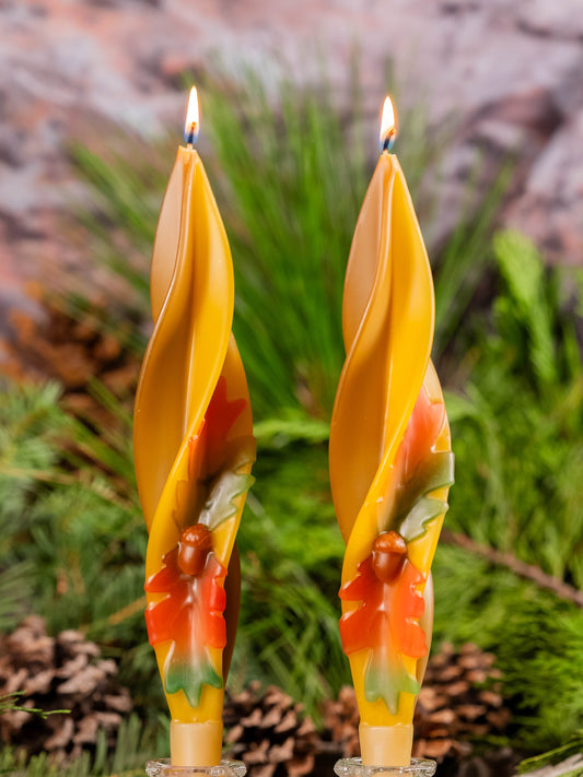 Yellow & Brown Oak Silhouette Beeswax Candles