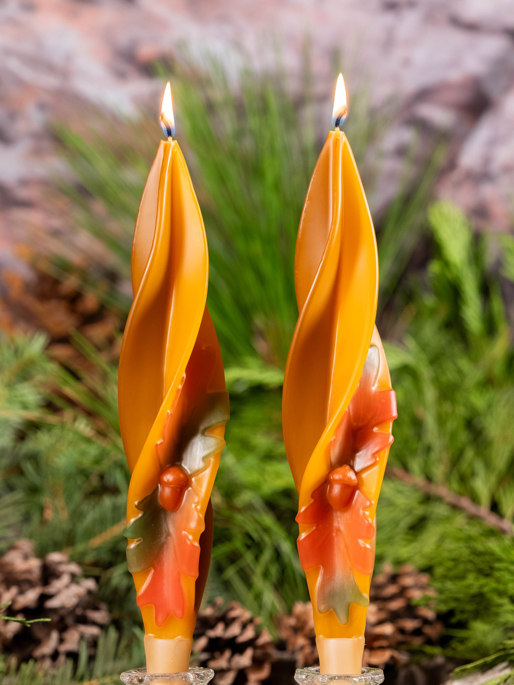 Orange & Brown Oak Silhouette Beeswax Candles